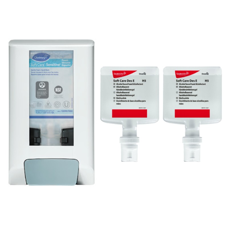 KIT 2*Dezinfectant maini Soft Care Des E H5 1.3L/Dispenser IntelliCare Manual alb