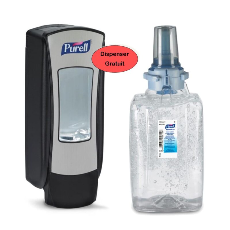 KIT Gel dezinfectant Purell Advanced ADX-12, 1200 ml + Dispenser Purell ADX-12, culoare crom/negru
