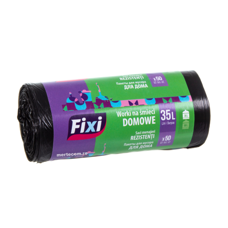 Saci menaj HDPE 35L, 50buc/rola, culoare negru
