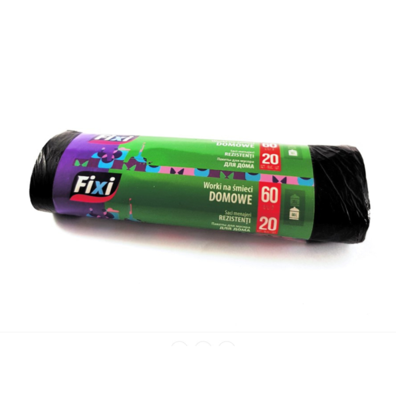 Saci menaj HDPE 60L, 20buc/rola, culoare negru