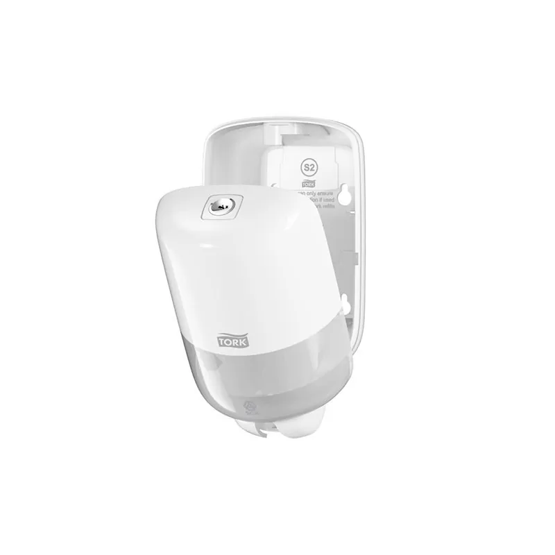 Dispenser mini sapun lichid Tork, alb, actionare manuala, gama Elevation - TotalClean.ro Dispenser mini sapun lichid Tork, alb, actionare manuala, gama Elevation