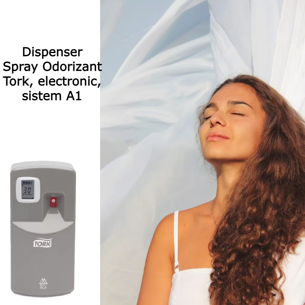 Dispenser Spray Odorizant Tork A1, culoarea gri - TotalClean.ro Dispenser Spray Odorizant Tork A1, culoarea gri