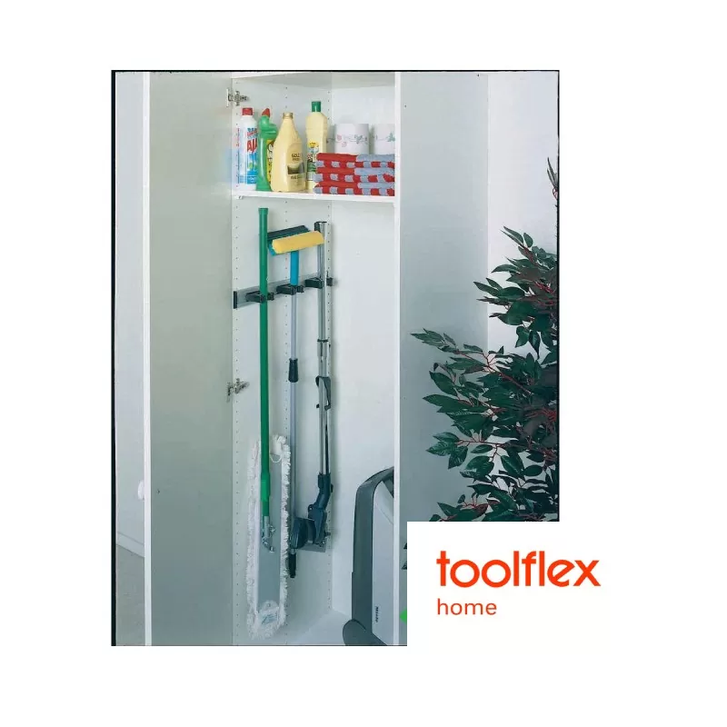 Suport depozitare unelte (organizator), Toolflex Home H-01, sina aluminiu 50cm si 3 suporti flexibili Ø 20-30mm - TotalClean.ro Suport depozitare unelte (organizator), Toolflex Home H-01, sina aluminiu 50cm si 3 suporti flexibili Ø 20-30mm