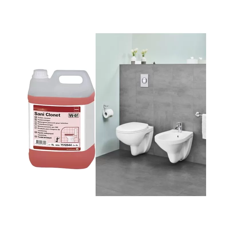 Detergent detartrant profesional pentru grupuri sanitare, Taski Sani Clonet, Diversey, 5L - TotalClean.ro Detergent detartrant profesional pentru grupuri sanitare, Taski Sani Clonet, Diversey, 5L