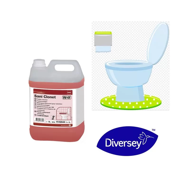 Detergent detartrant profesional pentru grupuri sanitare, Taski Sani Clonet, Diversey, 5L - TotalClean.ro Detergent detartrant profesional pentru grupuri sanitare, Taski Sani Clonet, Diversey, 5L