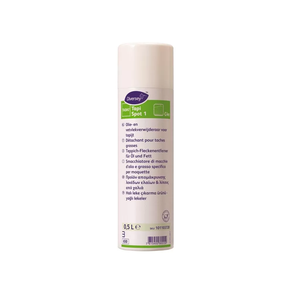 Detasant pentru pete grase de pe mochete si tapiterii, Taski Tapi Spotex1, Diversey 7519039, 0.5 L - TotalClean.ro Detasant pentru pete grase de pe mochete si tapiterii, Taski Tapi Spotex1, Diversey 7519039, 0.5 L