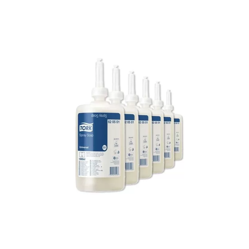 Pachet 6xSapun spray Tork Universal 1L, si Dozator sapun lichid si spray, alb - TotalClean.ro Pachet 6xSapun spray Tork Universal 1L, si Dozator sapun lichid si spray, alb