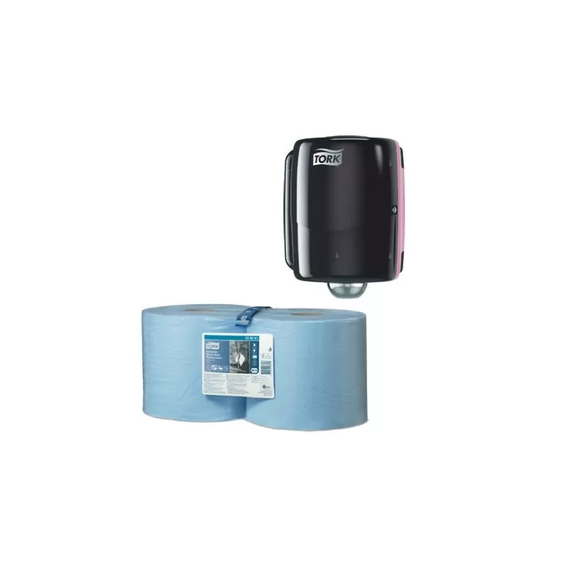 Pachet 2*Role hartie industriala ultra-rezistenta Tork si Dozator pentru lavete Tork Centrefeed Maxi, rosu/negru