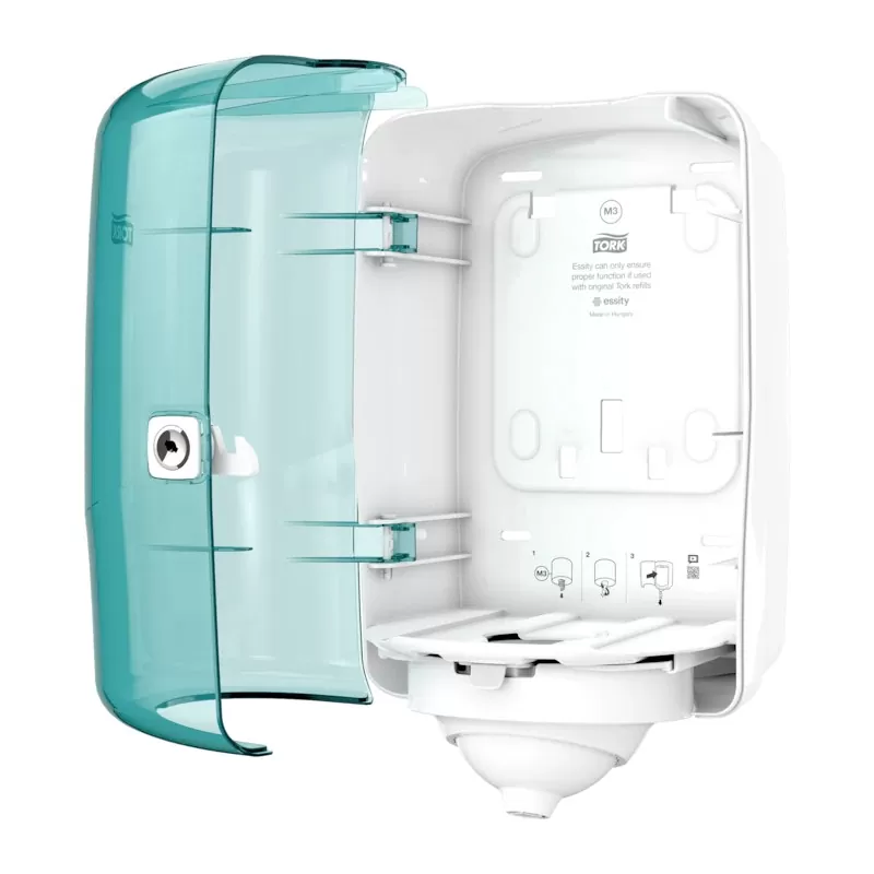 Dispenser Tork Reflex M4, material de plastic, culoarea alb/turcoaz - TotalClean.ro Dispenser Tork Reflex M4, material de plastic, culoarea alb/turcoaz