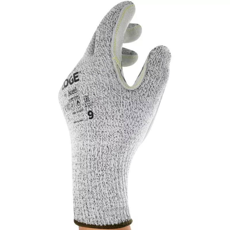 Manusi Ansell Edge 48-703, material tricot/in, palma piele, culoare gri, marime 8