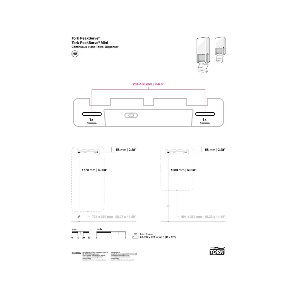 Dozator de prosoape pentru mâini Tork PeakServe® Mini Continuous™, alb - TotalClean.ro Dozator de prosoape pentru mâini Tork PeakServe® Mini Continuous™, alb